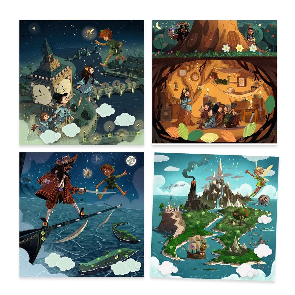 Djeco Kit Creativo Peter Pan 4 Attività Decalcomanie e Strass