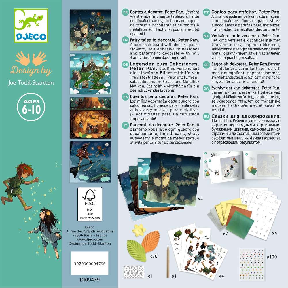 Djeco Kit Creativo Peter Pan 4 Attività Decalcomanie e Strass