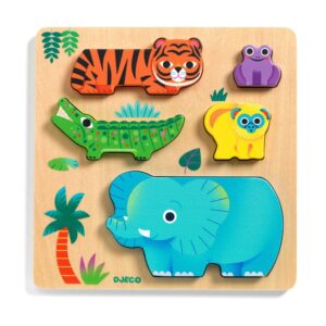 Djeco Puzzle in Legno WoodyWild Animali Selvaggi 5 Pezzi