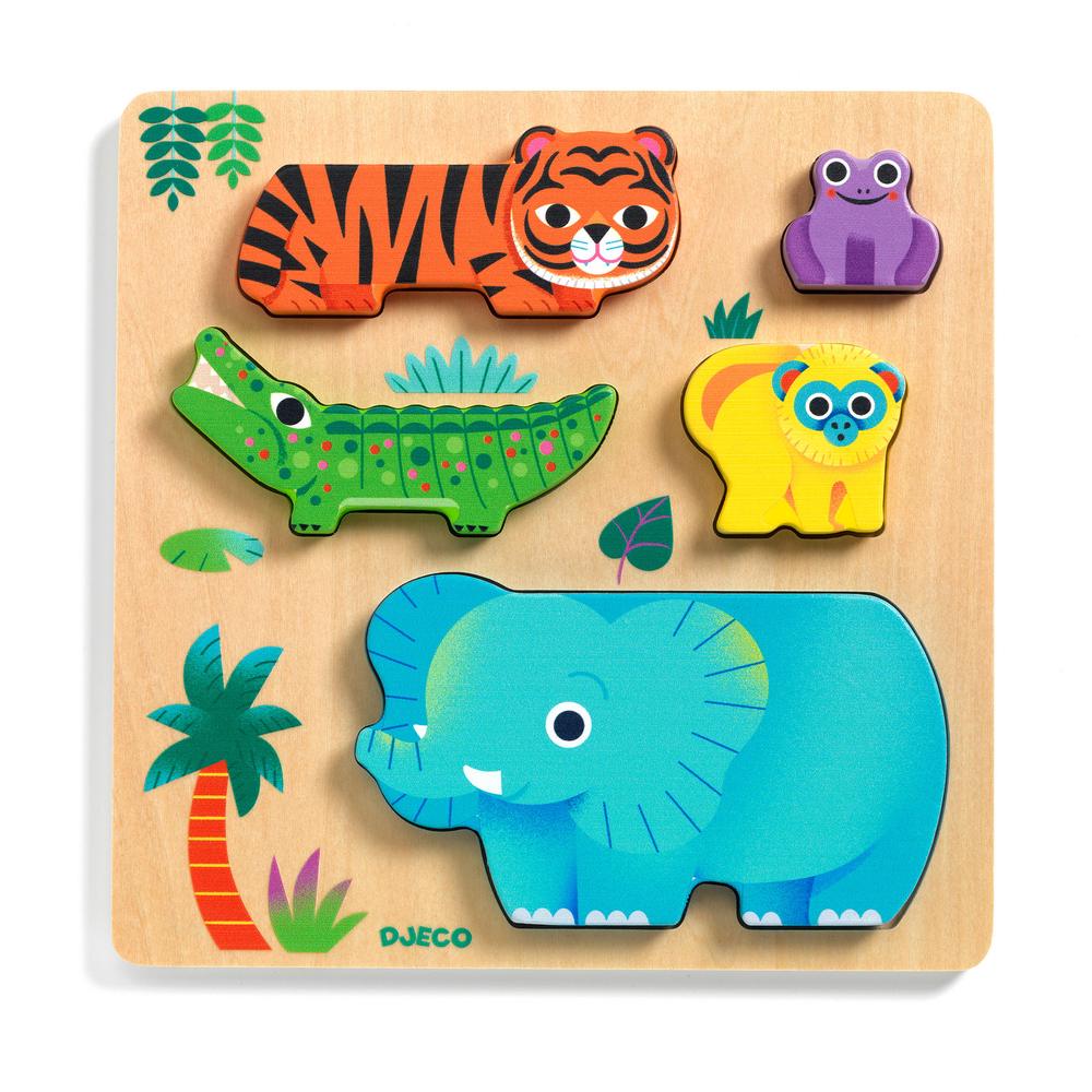 Djeco Puzzle in Legno WoodyWild Animali Selvaggi 5 Pezzi