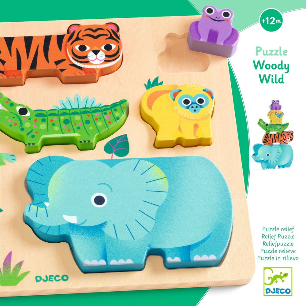 Djeco Puzzle in Legno WoodyWild Animali Selvaggi 5 Pezzi