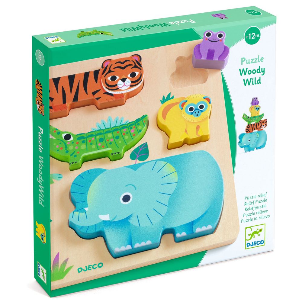 Djeco Puzzle in Legno WoodyWild Animali Selvaggi 5 Pezzi