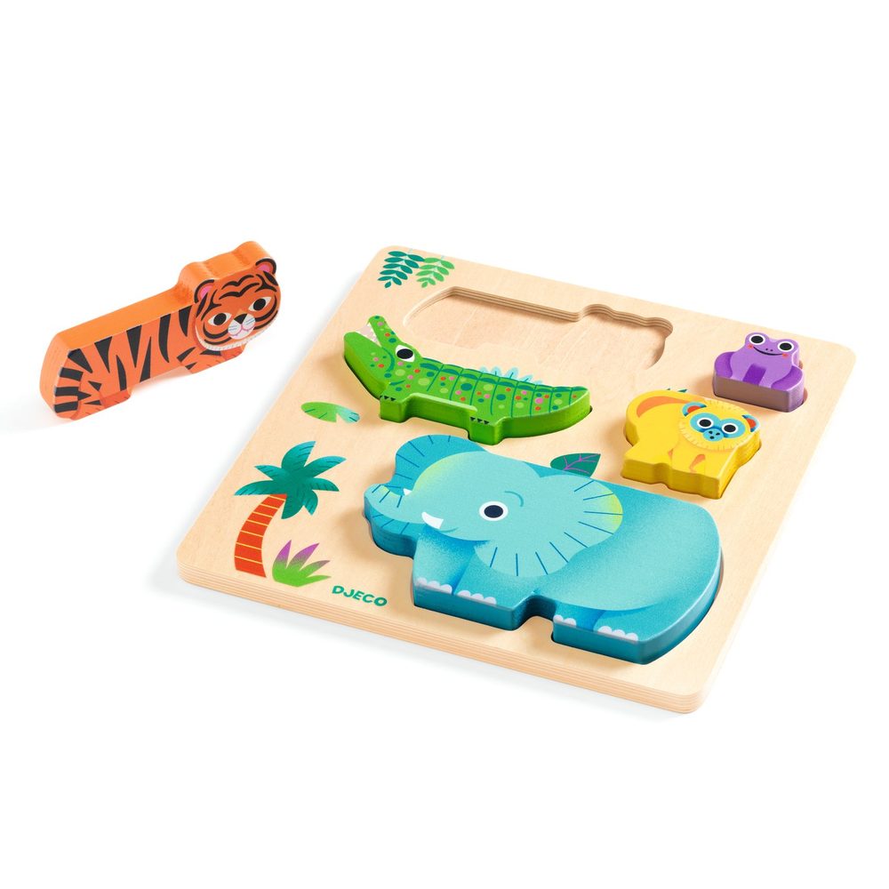 Djeco Puzzle in Legno WoodyWild Animali Selvaggi 5 Pezzi
