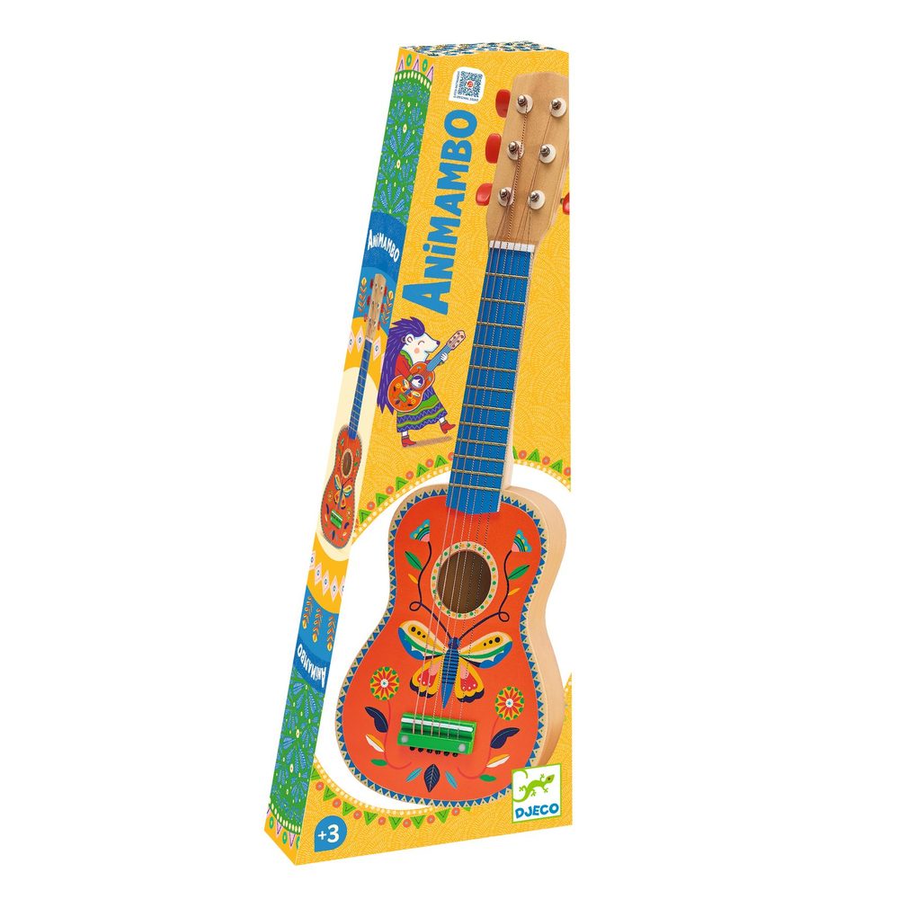 Djeco Chitarra in Legno per Bambini Animambo 6 Corde Metalliche