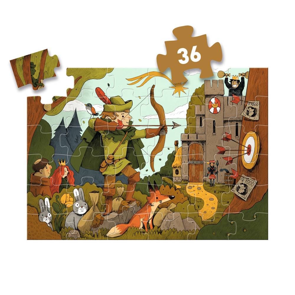 Djeco Puzzle 36 Pezzi Robin Hood in Scatola Sagomata