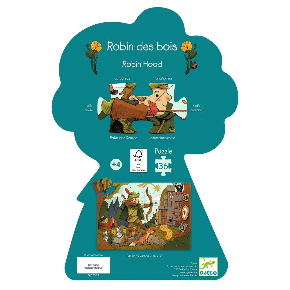 Djeco Puzzle 36 Pezzi Robin Hood in Scatola Sagomata
