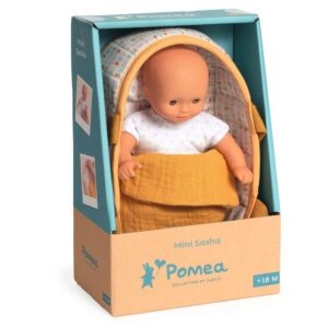 Djeco Bambolotto Mini Sasha 20 cm con Culla Trapuntata