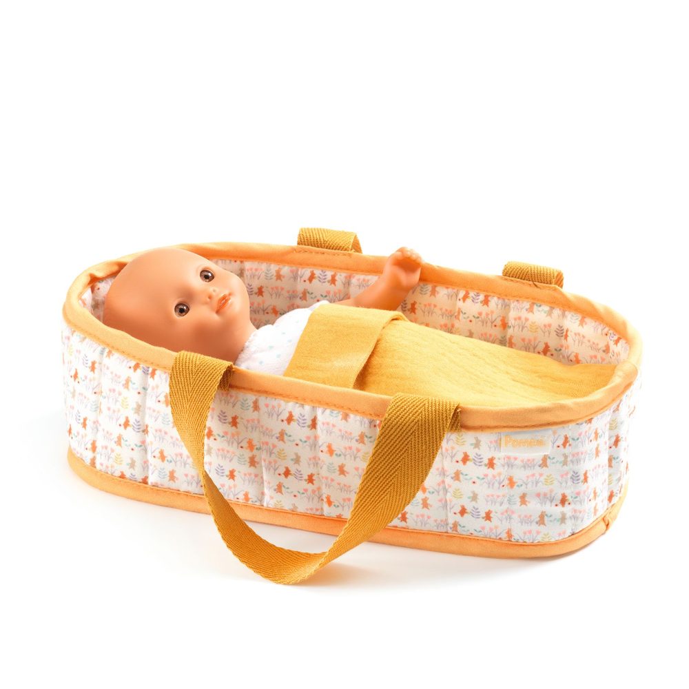 Djeco Bambolotto Mini Sasha 20 cm con Culla Trapuntata
