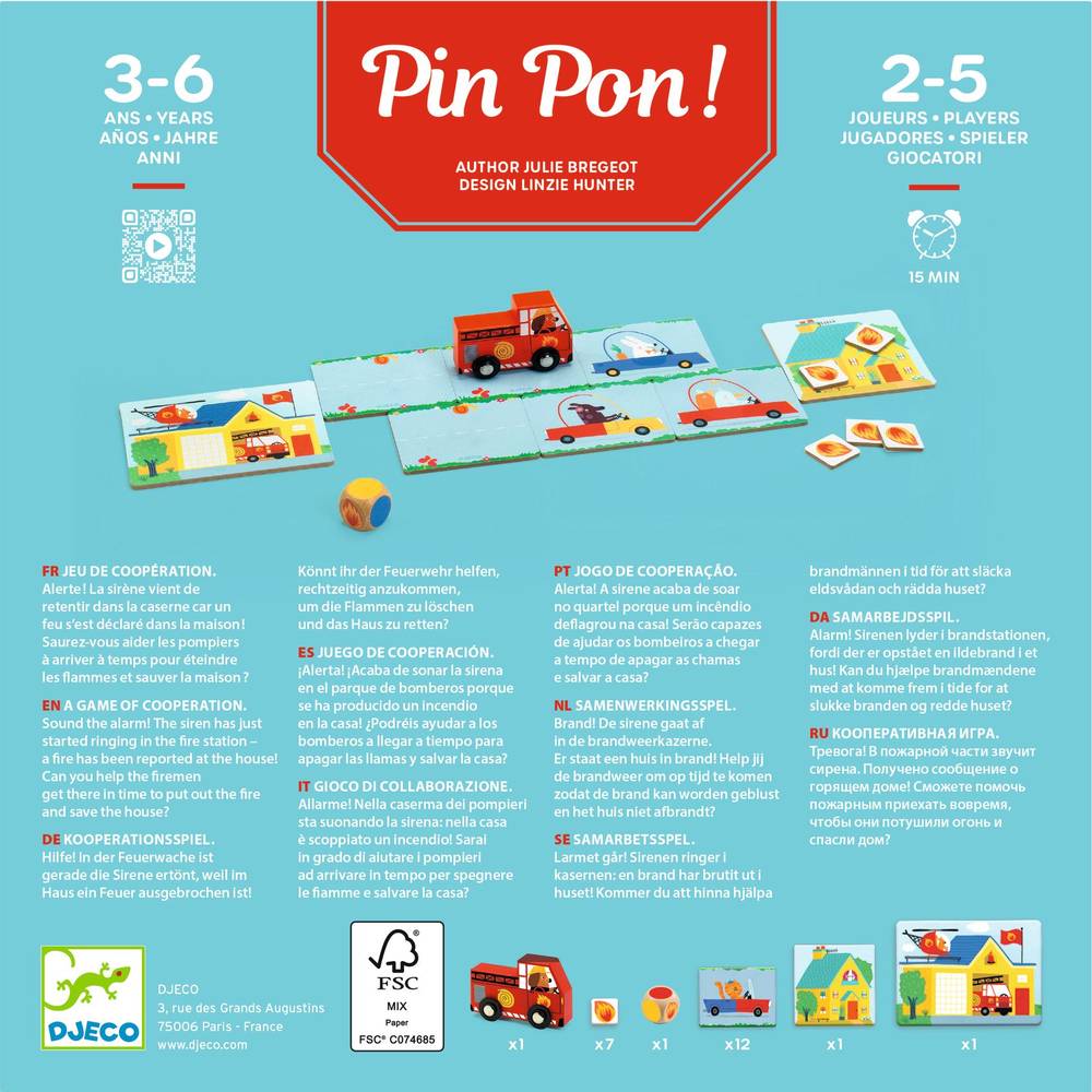 Djeco Gioco da Tavolo Cooperativo PinPon Pompieri 3-6 anni