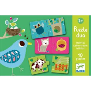Djeco Puzzle Per Bambini, Duo, 10 Puzzle 20 Pz, Duo Habitat