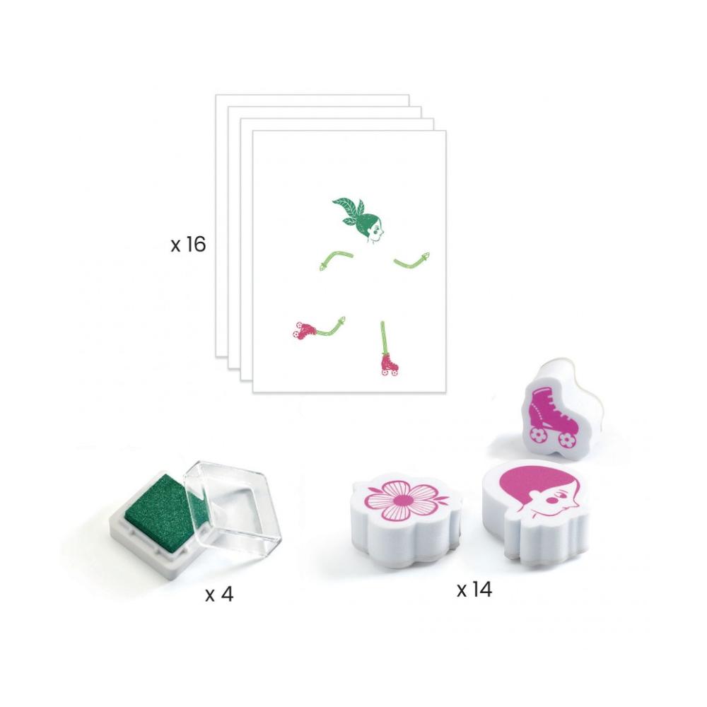 Djeco Disegna Con I Timbri, Mix e Match Flower Girls